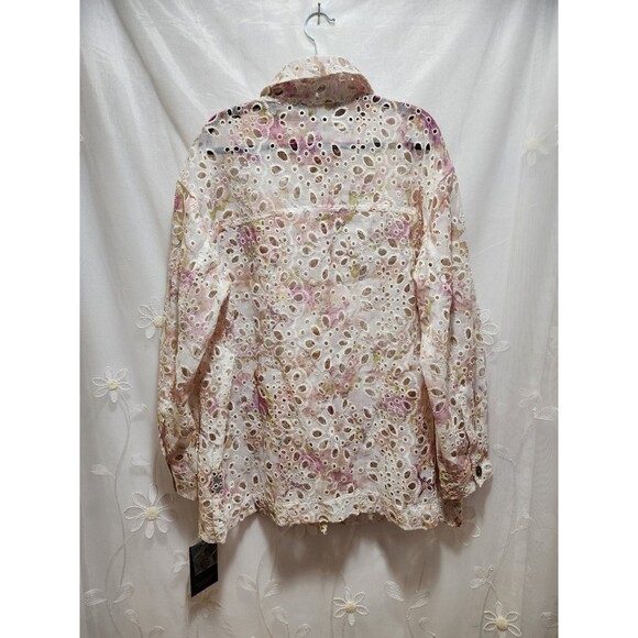Kathy Ireland Womens XL Pink Shacket Victorian Floral Eyelet Relaxed Cottage - Picture 13 of 16
